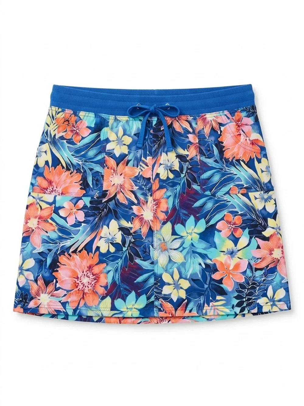 fresh Tropical Floral Blue Drawstring Skort